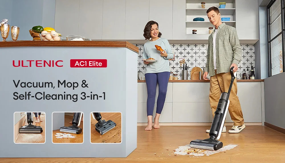 Ultenic Ac1 Elite Cordless Vacuum and Mop with Self-Cleaning, up to 50 Minutes Runtime, Smart Dirt Detection, 3 Cleaning Modes