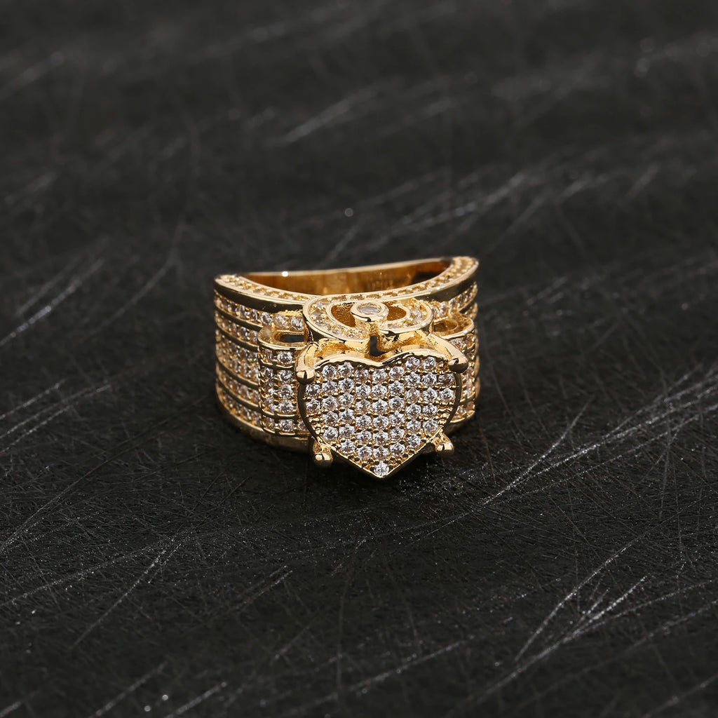 Free Shipping Item Original Charming Women's Shining Pure Heart-Shaped Love Ring 14K Gold Plated Brass New Year Gift