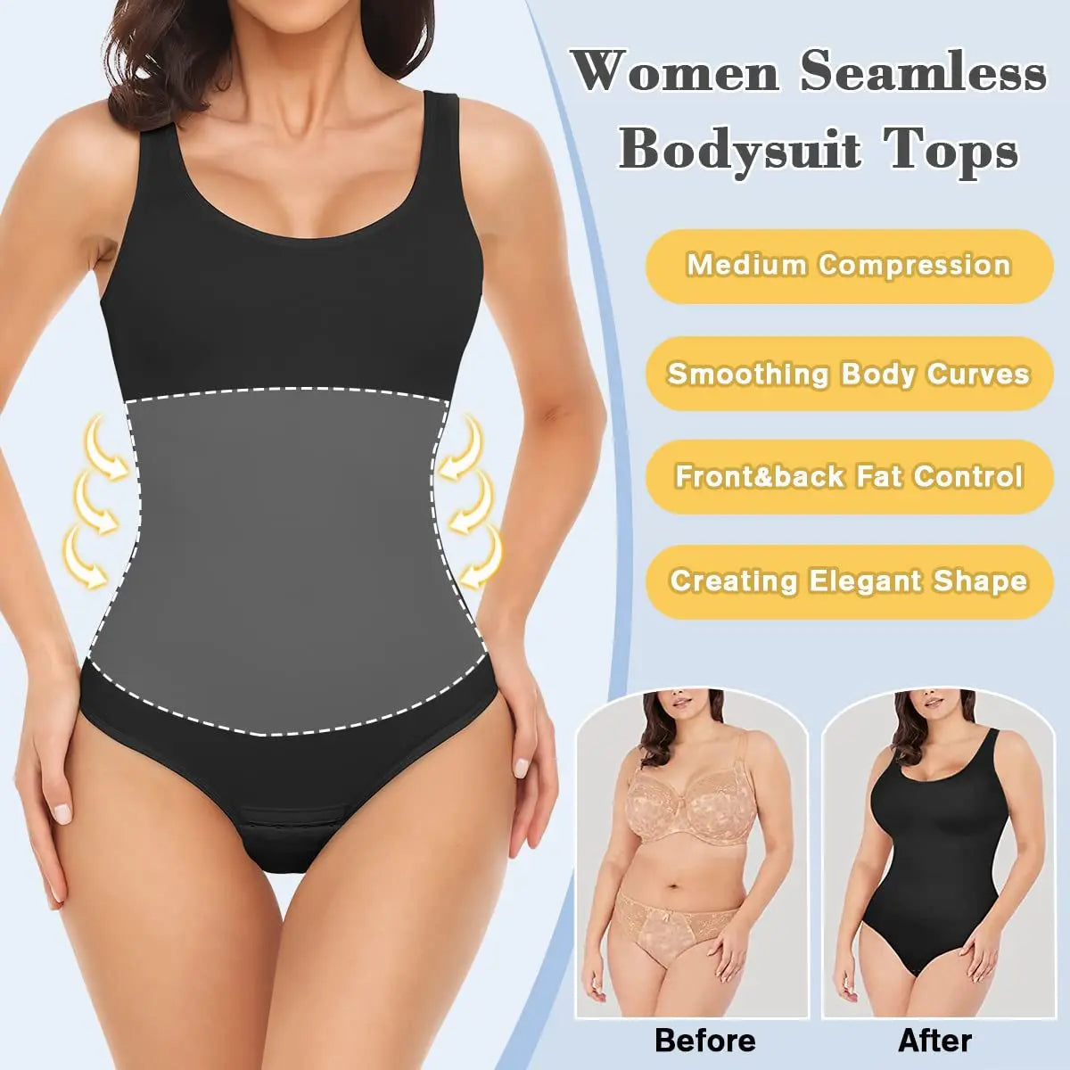 Body Shapewear for Women Seamless Solid Shaping Full Bodysuit Neck Tummy Control Slimming Body Shaper Underwear & Shapewear