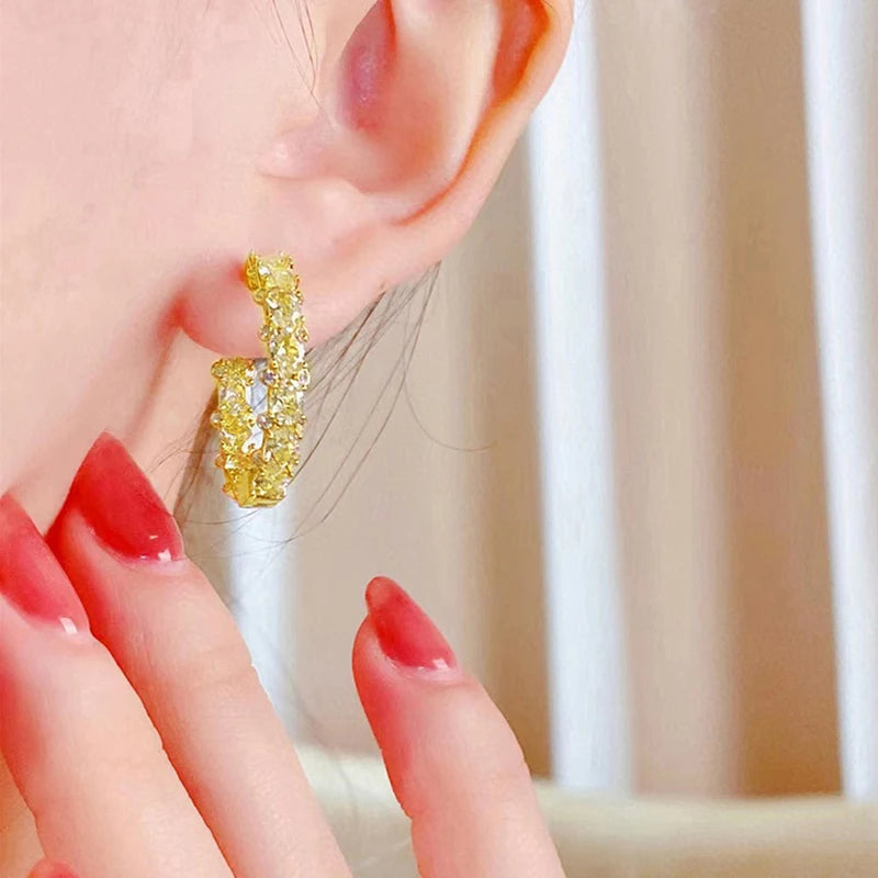 Huitan Aesthetic Women Hoop Earrings Silver Color/gold Color Fashion Daily Party Accessories Elegant Wedding Jewelry Inlaid CZ