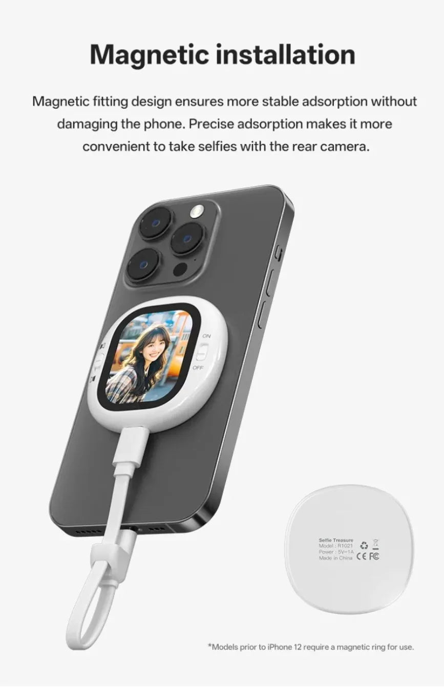 Mini Wireless Selfie Monitor Screen Magnetic 4K Bluetooth Selfie Monitor Screen with Vlog Live Stream /Selfie for iPhone/Android
