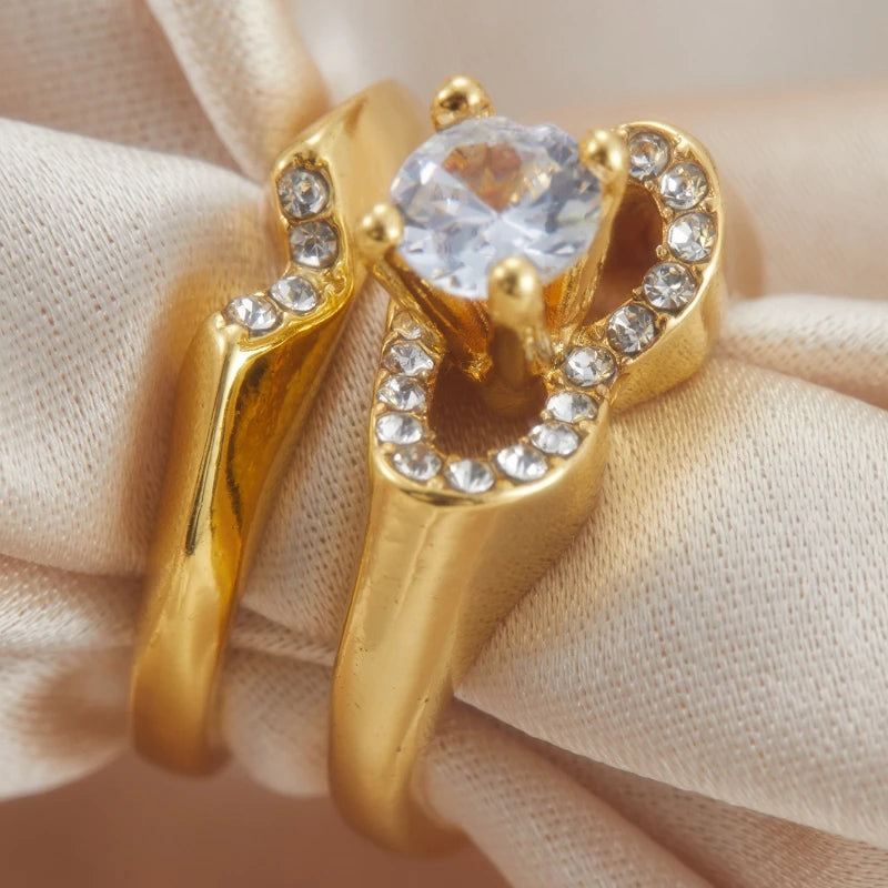 2 Pieces/set of New Exquisite Sparkling Zircon Heart-shaped Rings, Ladies' Fashionable Daily Party Jewelry Gifts