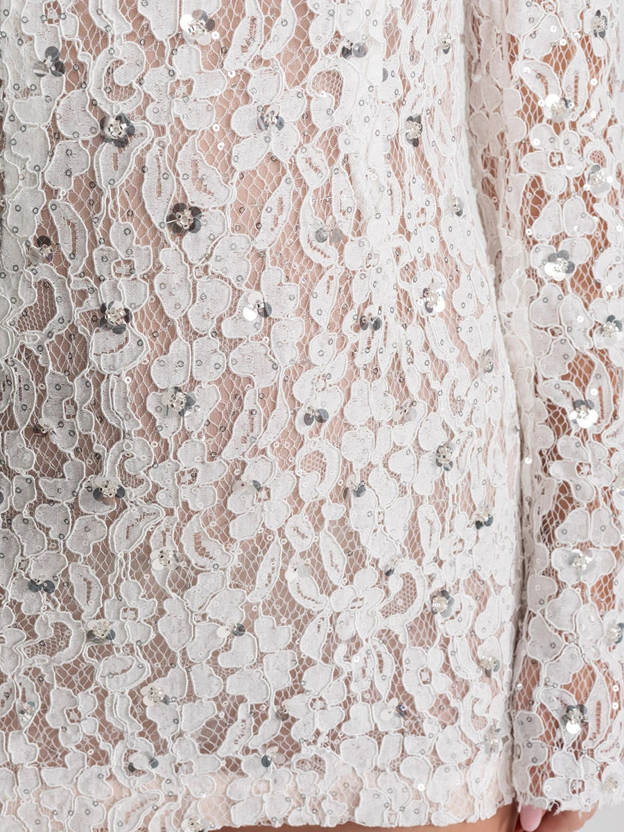 TWOTWINSTYLE Slimming Sheer Spliced Lace Temperament Dresses for Women O Neck Long Sleeves Patchwork Sequins Dress Female New