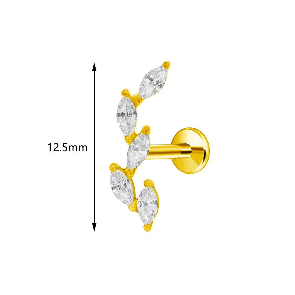 Leaf Helix Piercing Jewelry Forward Helix CZ Earring 100% 316L Stainlesss Steel Internally Threaded Tragus Stud