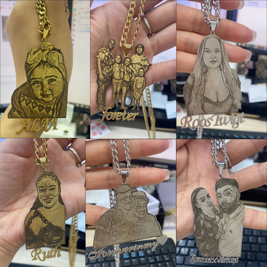 Custom Photo Engraved Necklace Personalized Mother's Day Gift Custom Portrait Pendant Memorial Family Jewelry Gifts for Woman
