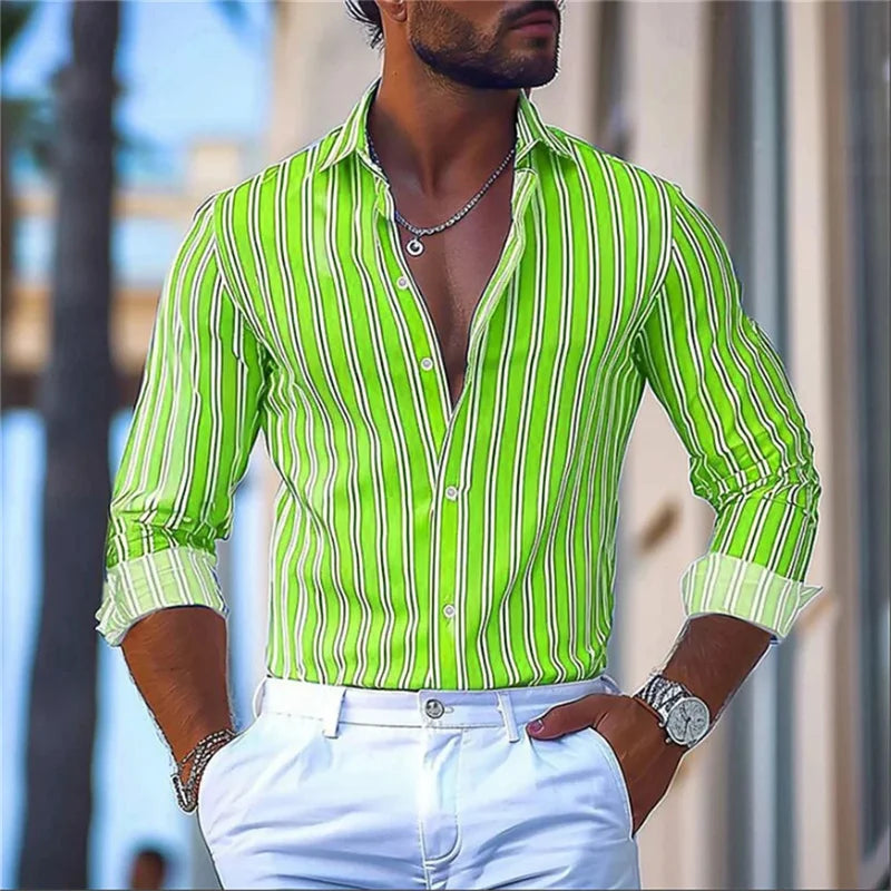 9 Colors Striped Men's Shirt Business Casual Outdoor Top Spring And Autumn Lapel Long-sleeved Shirt Fashion Design Button Shirt