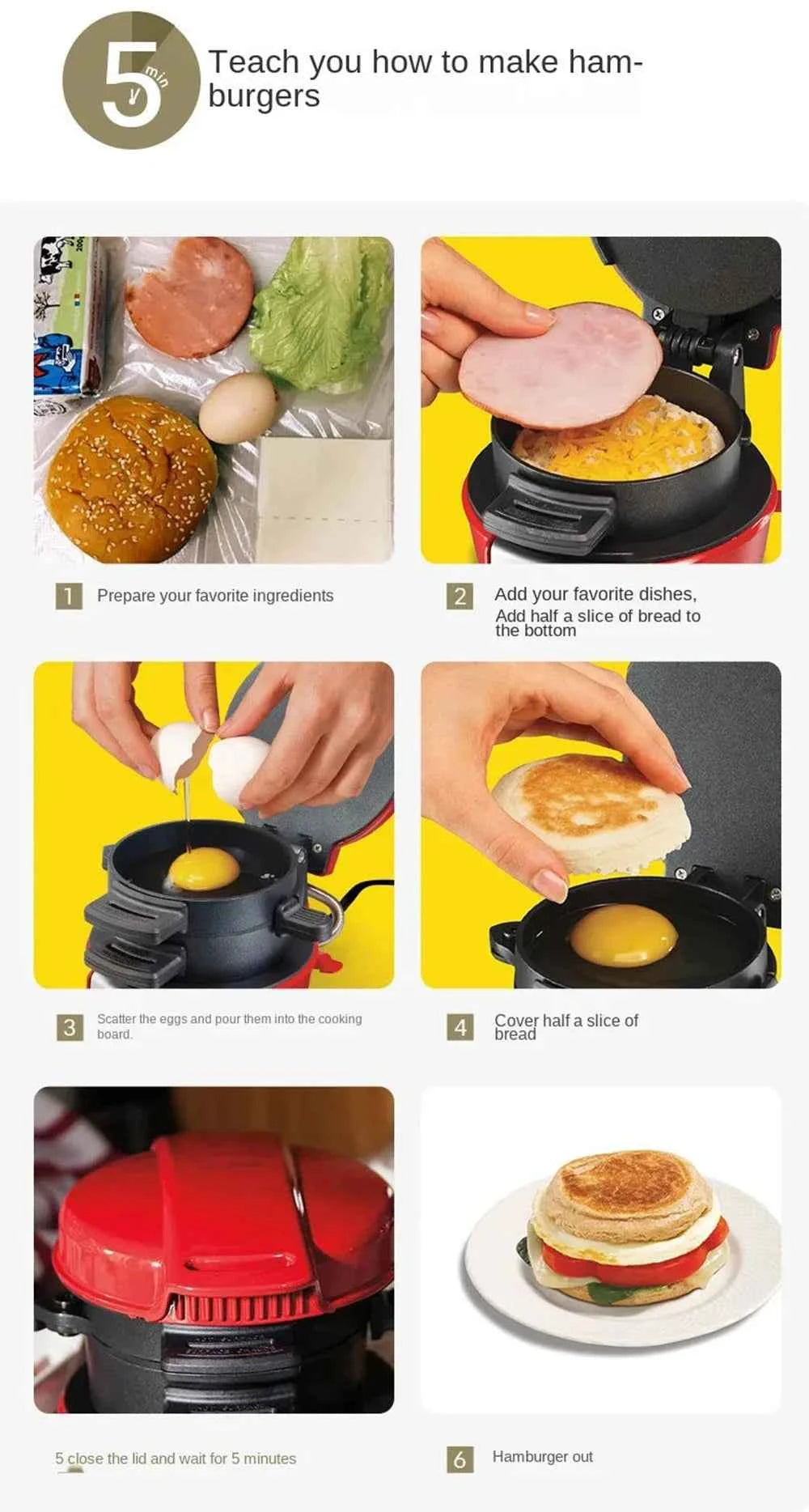 Household Breakfast Machine Hamburg Sandwich Maker With Egg Cooker Ring Machine Bread Sandwich Waffle Machine Burger Press