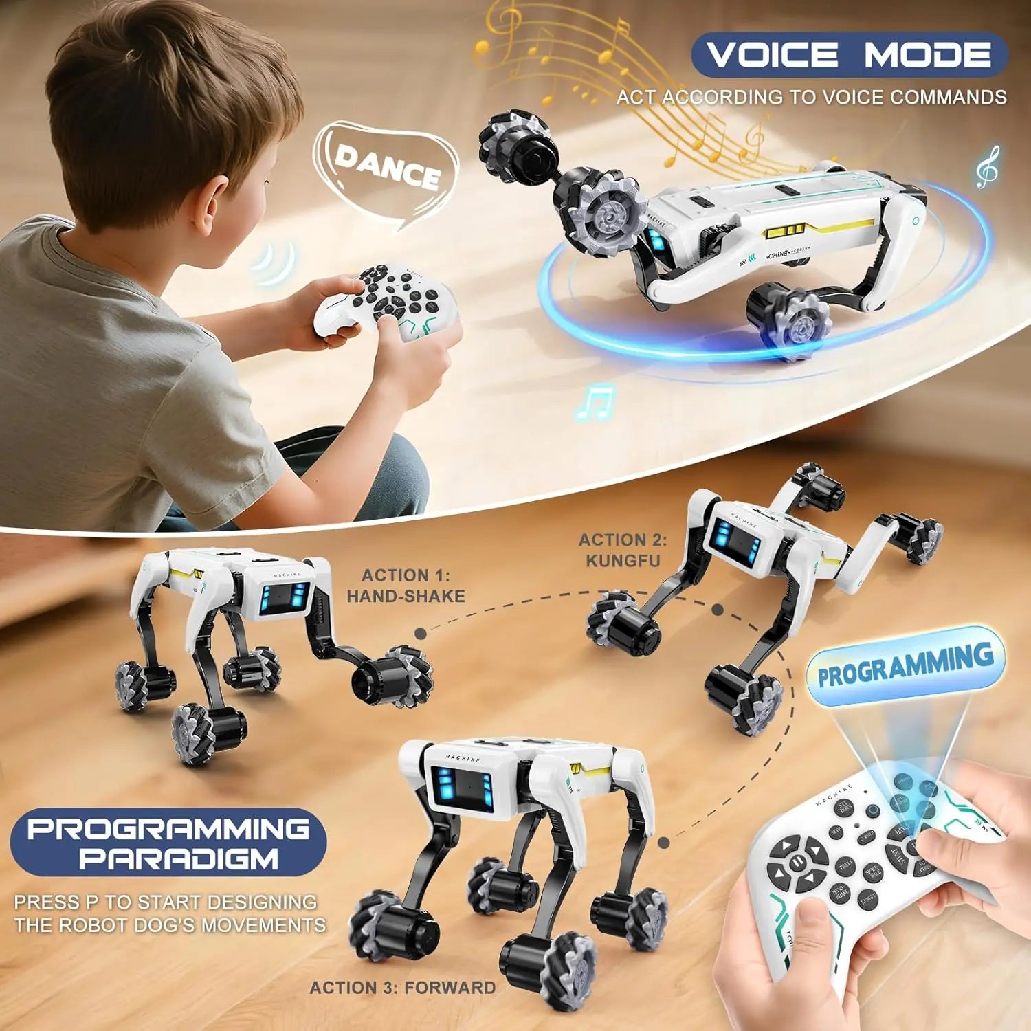 RC Intelligent Robot Dog Stunt Multifunction RC Mechanical Dog Voice Command Programmable Bionic Smart Robot Toy Gift