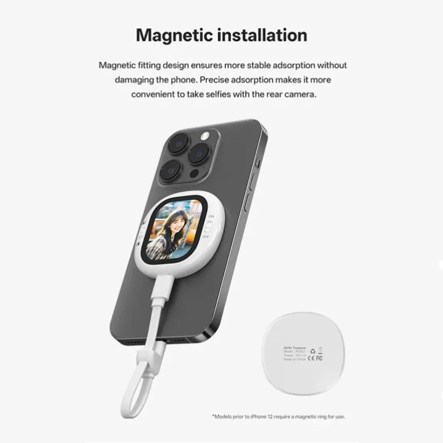 Mini Wireless Selfie Monitor Screen Magnetic 4K Bluetooth Selfie Monitor Screen with Vlog Live Stream /Selfie for iPhone/Android