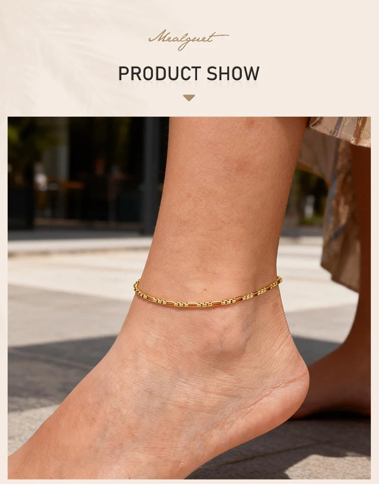 Stainless Steel Women's Anklets, 18K Gold Plated Waterproof Foot Jewelry, Adjustable Chain Ankle Bracelet for Beach Jewelry
