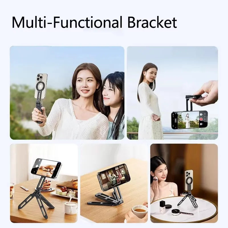 Portable Foldable Double Sided Magnetic Cell Phone Holder Smartphone Tripod Mobile Desktop Bracket for Selfies Live Broadcasts