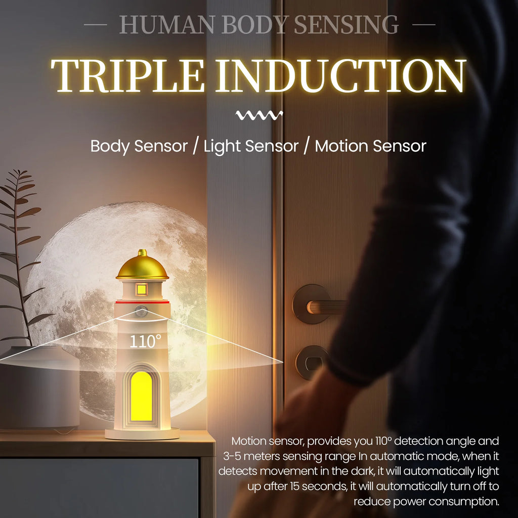 Floating Moon Lamp Projection Lighthouse Lamps Night Light Motion Sensor Light Room Decor Gift Lighthouse Ambient Lights
