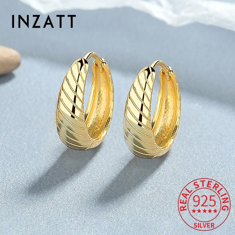 INZATT 100% 925 Sterling Silver 18K Round Hoop Earrings for Women Classic Fine Jewelry Minimalist Accessories