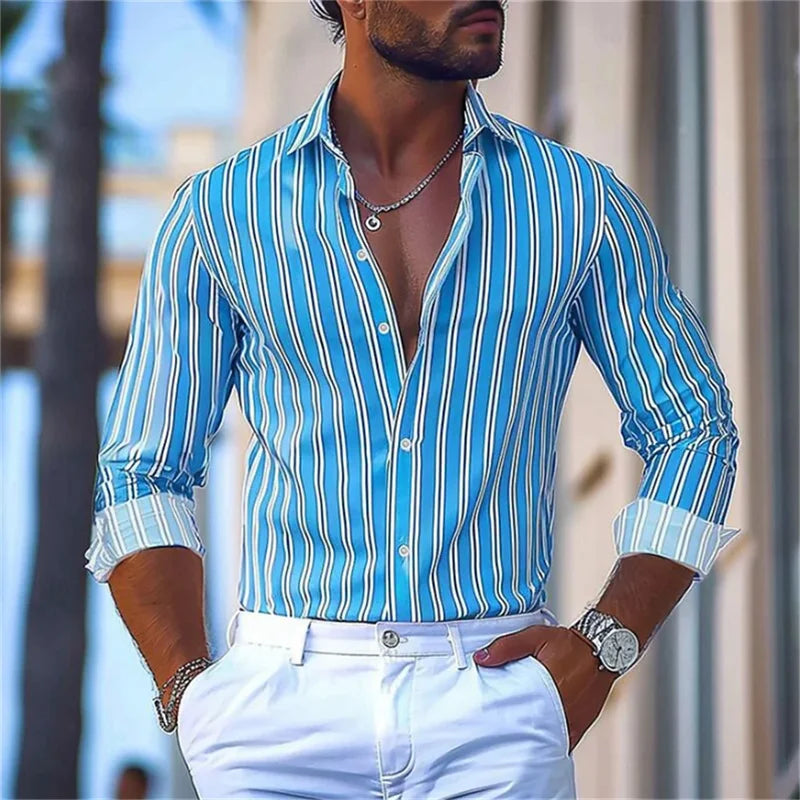 9 Colors Striped Men's Shirt Business Casual Outdoor Top Spring And Autumn Lapel Long-sleeved Shirt Fashion Design Button Shirt