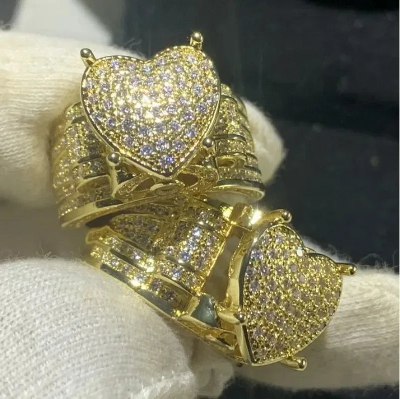 Brand Sparkling Luxury Jewelry Yellow Gold Color 18K Gold Fill Pave White 5A Zircon Party Eternity Women Wedding Ring