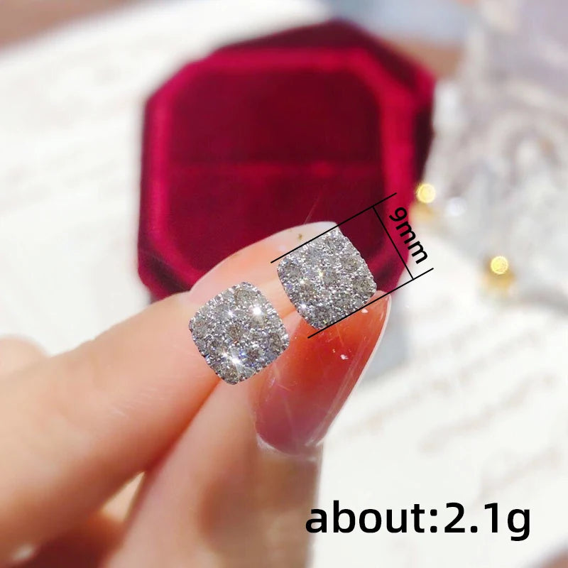 Huitan Silver Color Small Stud Earrings for Women Geometric Square Shape Daily Wear Fashion Versatile Girl 2022 Earrings Jewelry