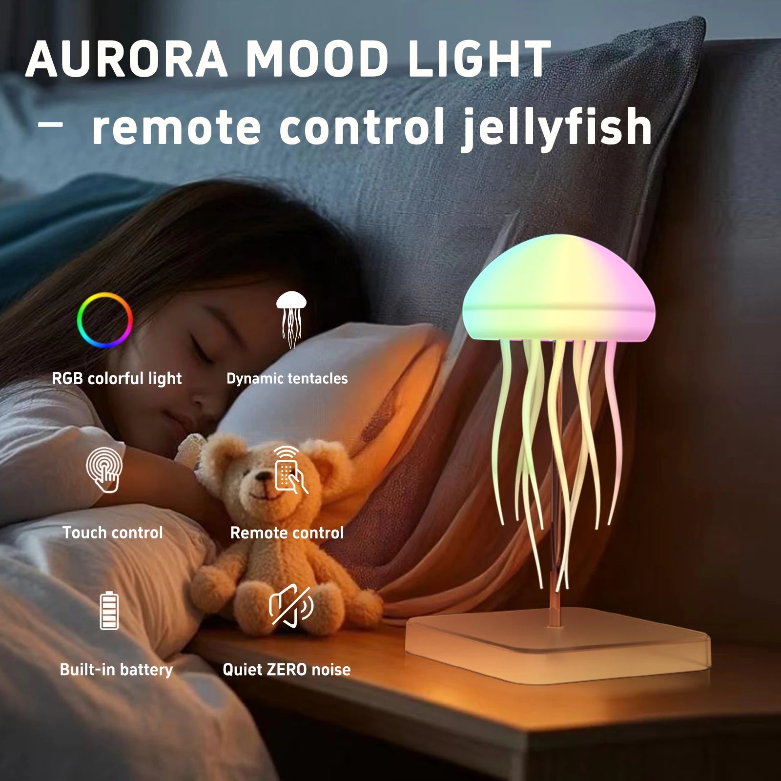 Jellyfish Lamp, Floating Jellyfish Lamp RGB Gradient Jellyfishs Bedside Lamp Rechargeable with Touch Sensor, Christmas Gifts