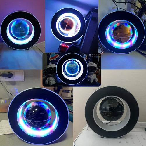 3D Magnetic Floating Earth Lamp, LED Rotating Globe Levitation Light O/C Shape Bedside Night Light Unique Gift Idea