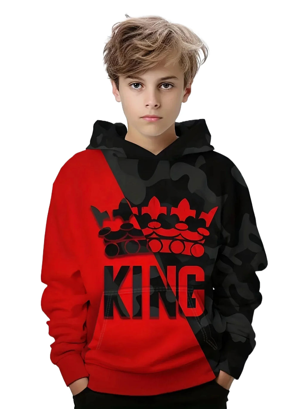 Hoodies Boy Casual Pullover Kids Hooded Long Sleeve King Print Sweatshirt Boys Spring Fall Kids Hoodie Tops Children's Clothing