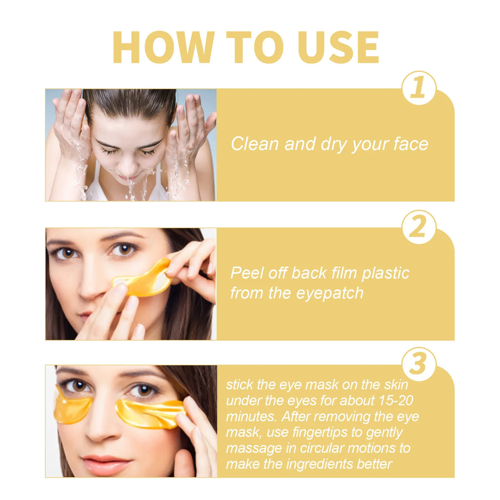24k Gold Collagen Eye Mask Anti Wrinkle Fade Fine Line Remove Eye Bag Puffiness Dark Circles Fat Granules Moisturizing Skin Care