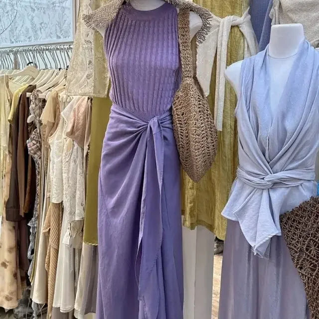Women's Clothing Two Piece Sets Knitting Tunic Sleeveless Vest High Waist Bandage Skirt Suit Roupas Femme Fashion Korean Outfits