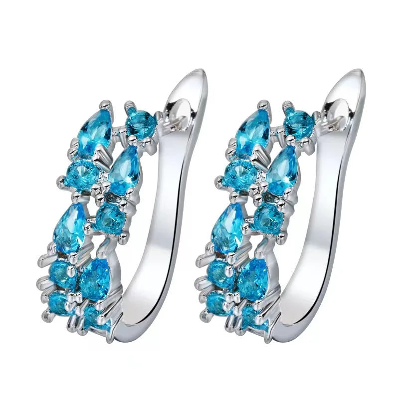 Korean Luxury Rose Gold Color Earrings Flash Zircon Ear Stud Earrings for Women Female Elegant Fashion Party Wedding Jewely Gift