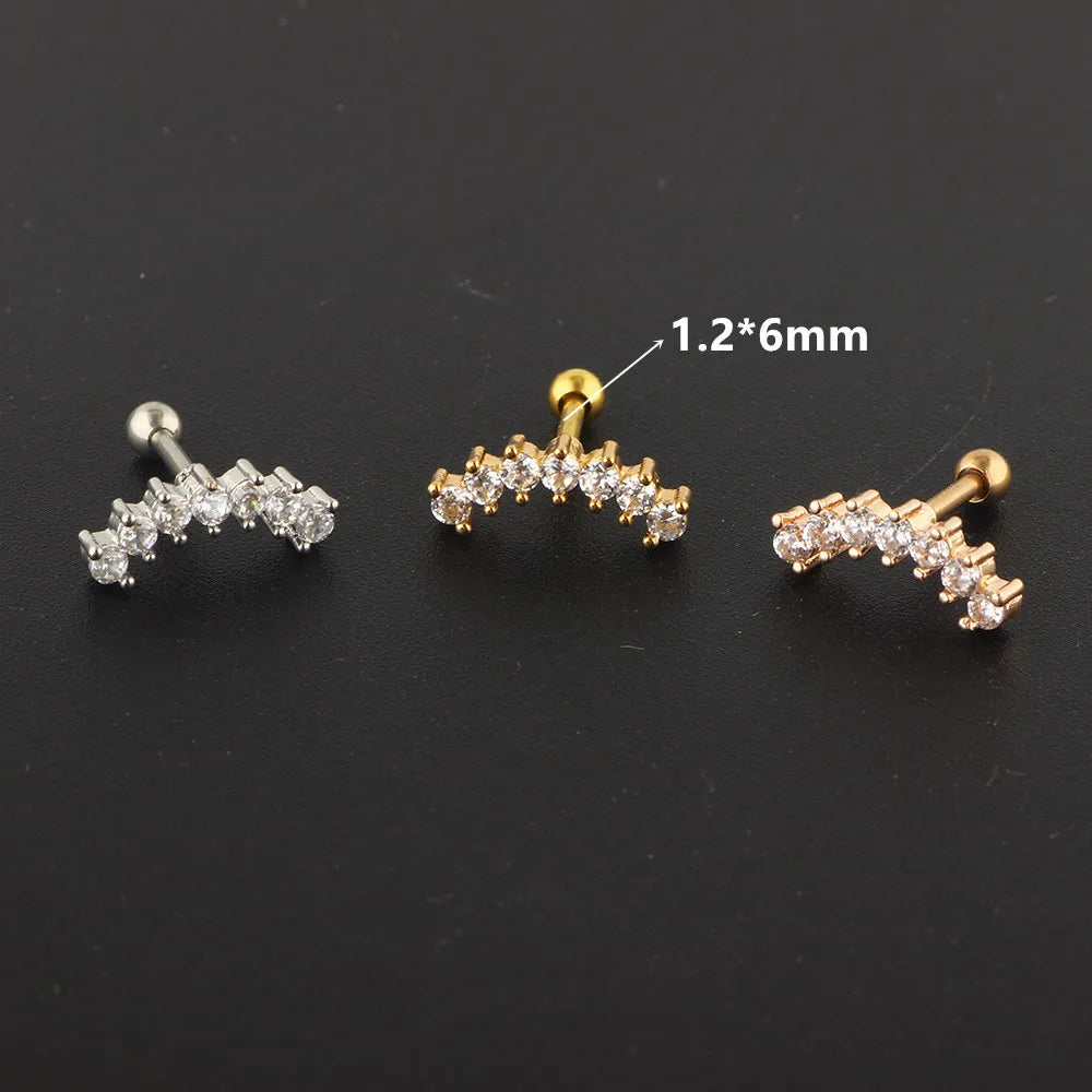 Stainless Steel Hoop Piercing Earring For Women Zircon CZ Cartilage Piercing Helix Daith Conch Tragus Rook Lobe Ear Ring Jewelry