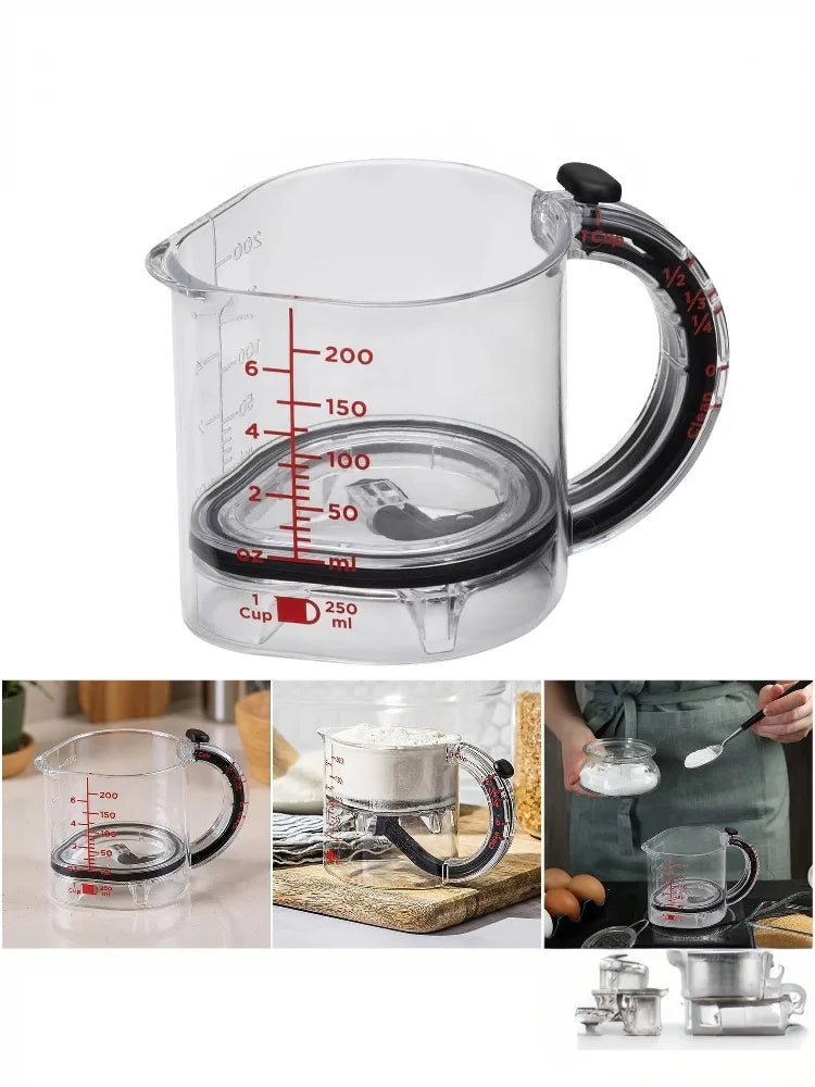Kitchen Essential Adjustable Measuring Cup with Unique Scraper Base; Perfect for Every Cooking Need