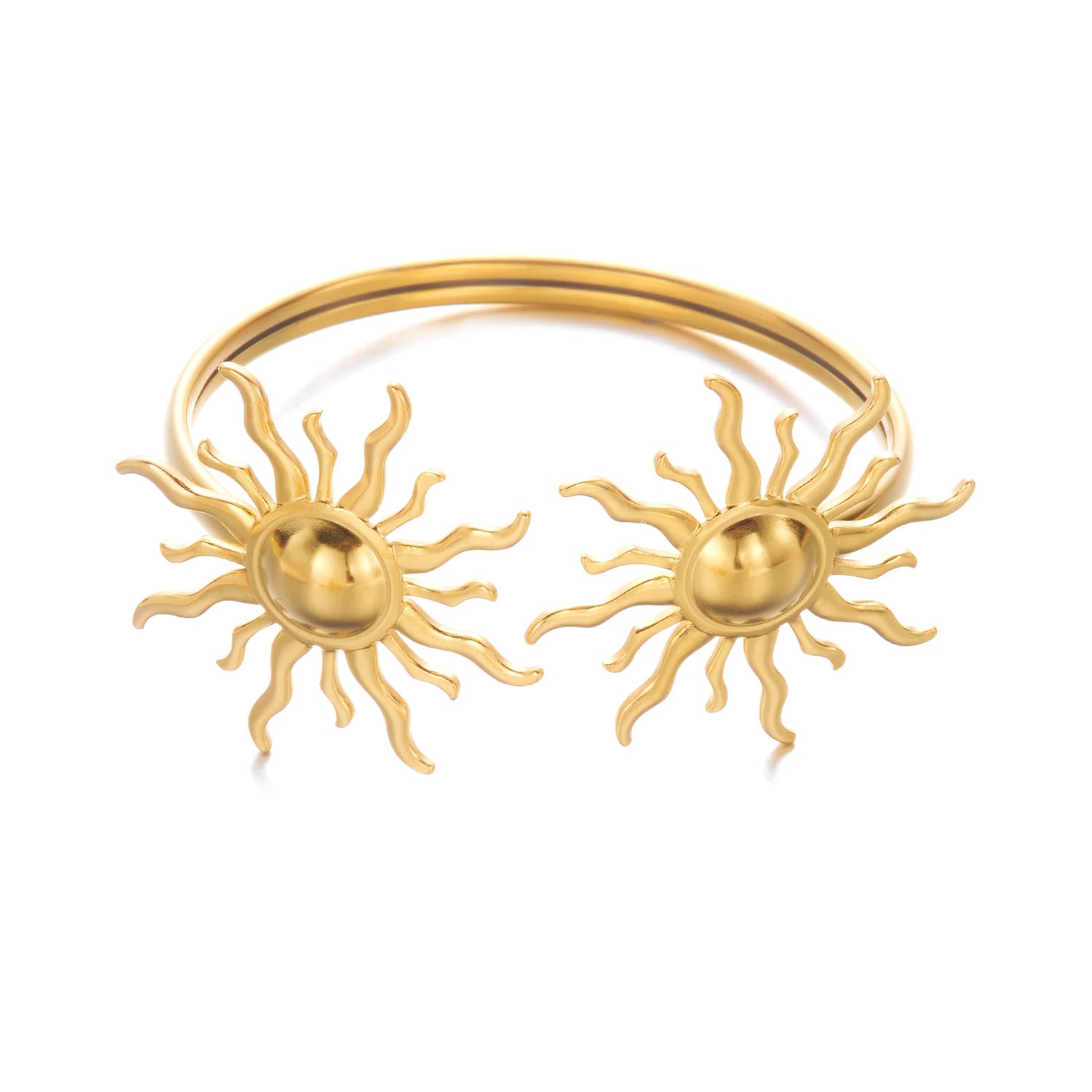 New Classic Sun Moon Pattern Open Bangles Bracelet For Women Gold Color Stainless Steel Heart Cuff Bracelet Hand Ornament Gift