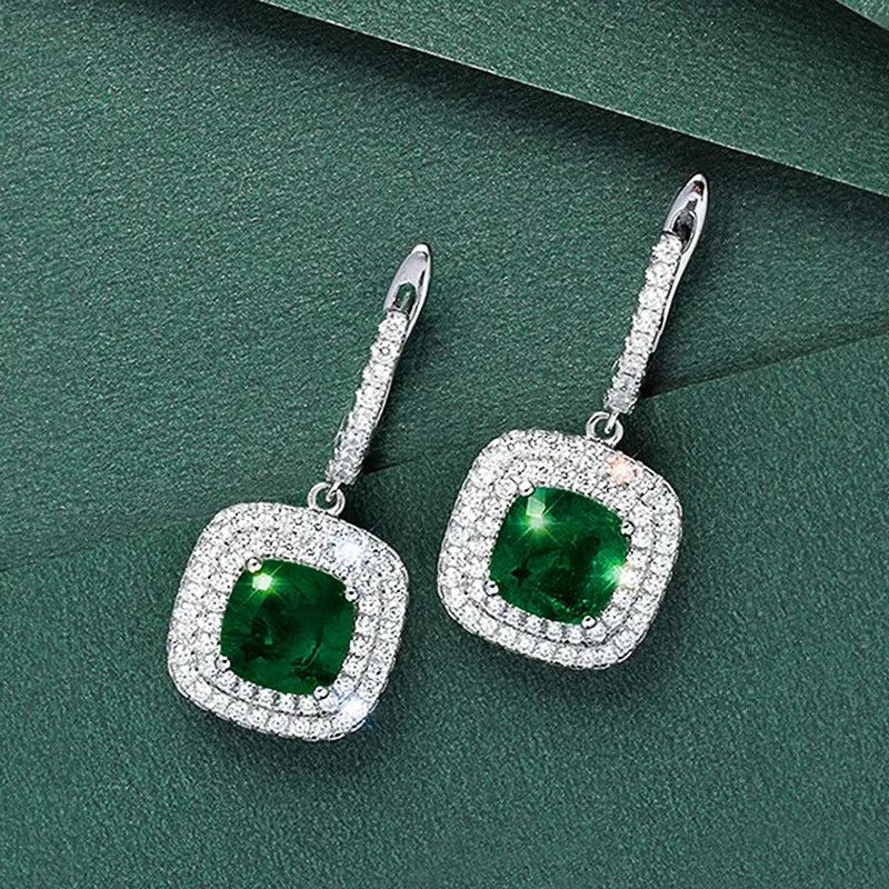 2026 New High End Fashion Trendy Fat Square Emerald Zircon Earrings Princess Light Luxury Premium Pendant Jewelry Accessories