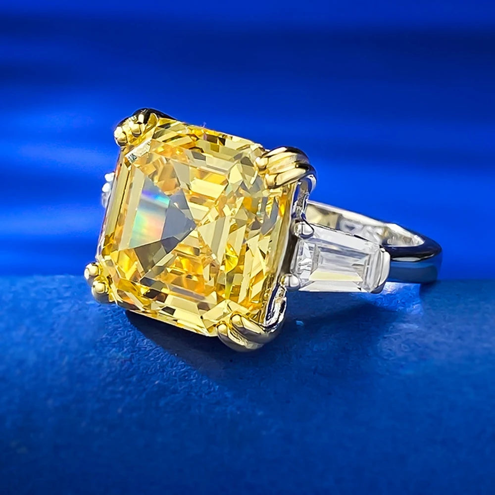 Original 925 Sterling Silver Wedding Engagement finger Rings For Women Topaz 5ct Asscher cut Simulated Diamond Platinum Jewelry