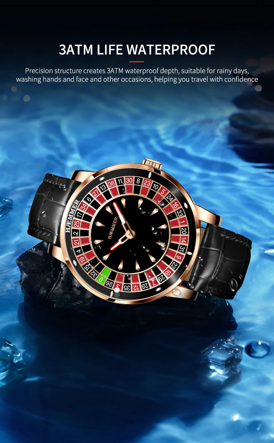 HAEMMER Luxury Men's Mechanical Watch NH35 Men's Roulette Rotary Sapphire Glass Watch Waterproof