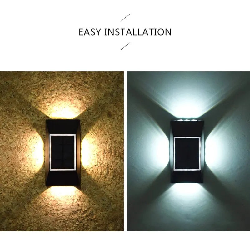 1-4pcs 12 LED Solar Wall Lamp Outdoor Waterproof Four Sides Glowing Light Staircase Villa Balcony Lighting Solar Wall Lights