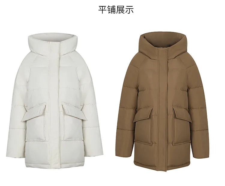 Clothing Women Cotton-Padded Jacket 2025 New Casual Elegant Loose Solid Color Warm Hooded Winter Warm Women Cotton Jacket H537