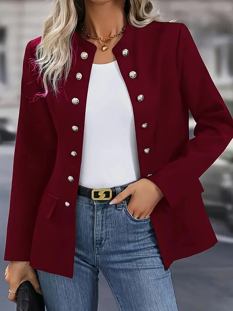 Women's Clothing Popular Winter Fashion Solid Stand Collar Double Breasted Cardigan Jacket for Women Blazers
