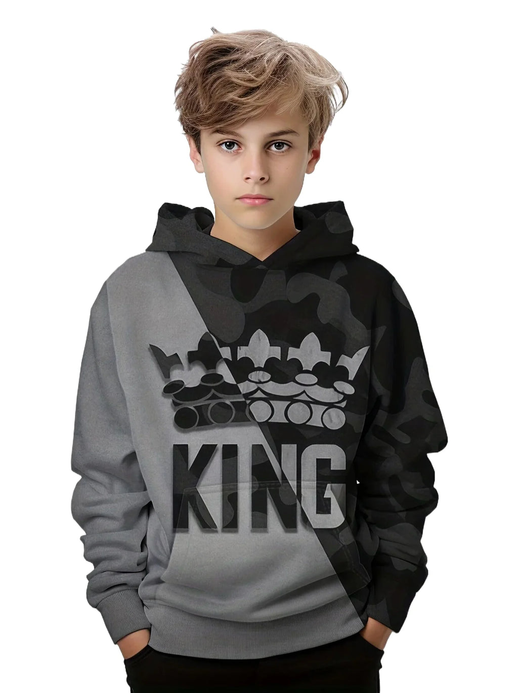 Hoodies Boy Casual Pullover Kids Hooded Long Sleeve King Print Sweatshirt Boys Spring Fall Kids Hoodie Tops Children's Clothing