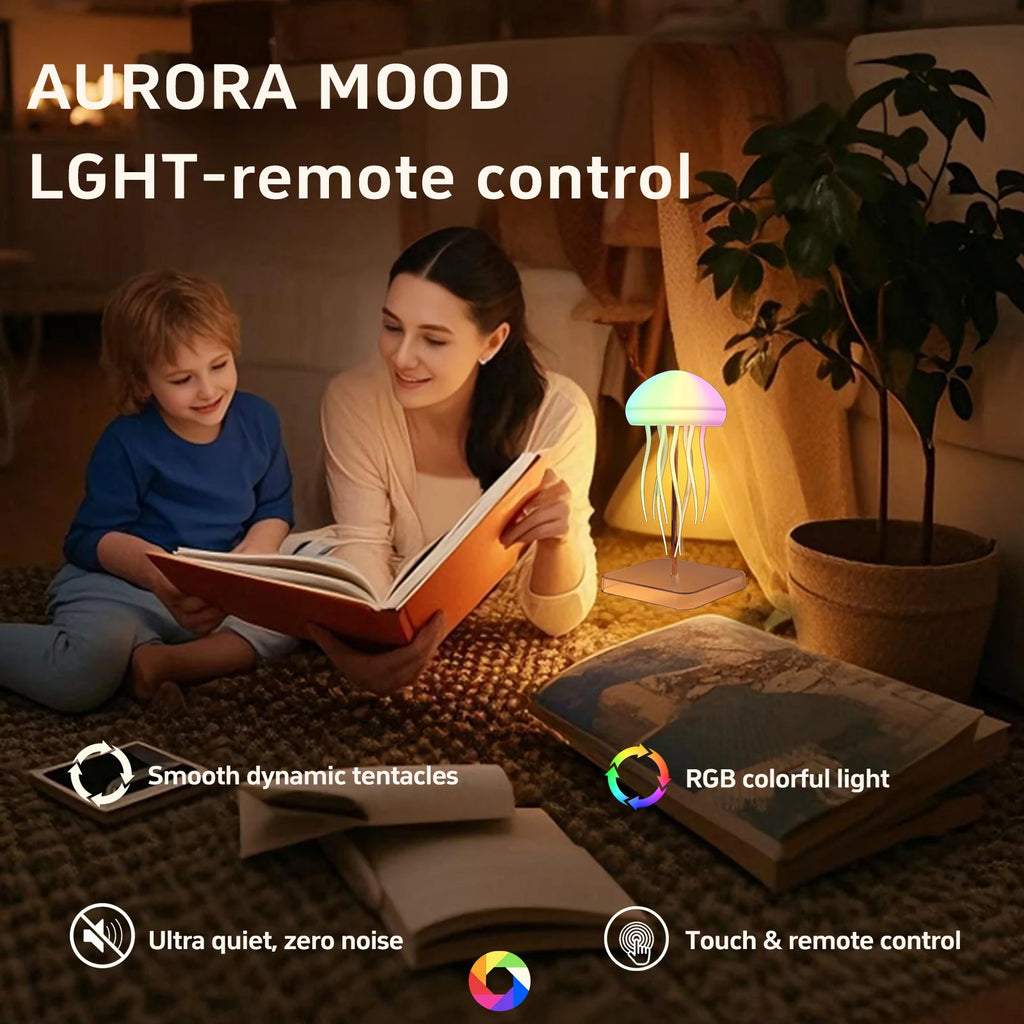 Jellyfish Lamp, Floating Jellyfish Lamp RGB Gradient Jellyfishs Bedside Lamp Rechargeable with Touch Sensor, Christmas Gifts