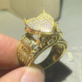Brand Sparkling Luxury Jewelry Yellow Gold Color 18K Gold Fill Pave White 5A Zircon Party Eternity Women Wedding Ring