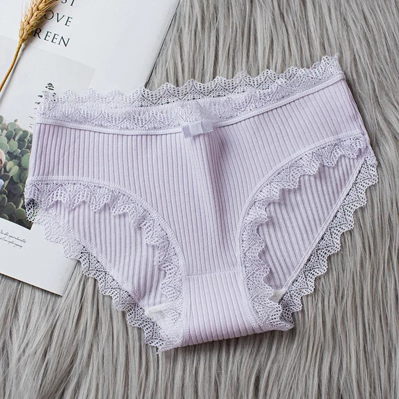 Lingerie Underwear Women Bow New Lace Panties Briefs Low Waist Solid Color Middle-Waisted Underpants Female Lingerie Briefs