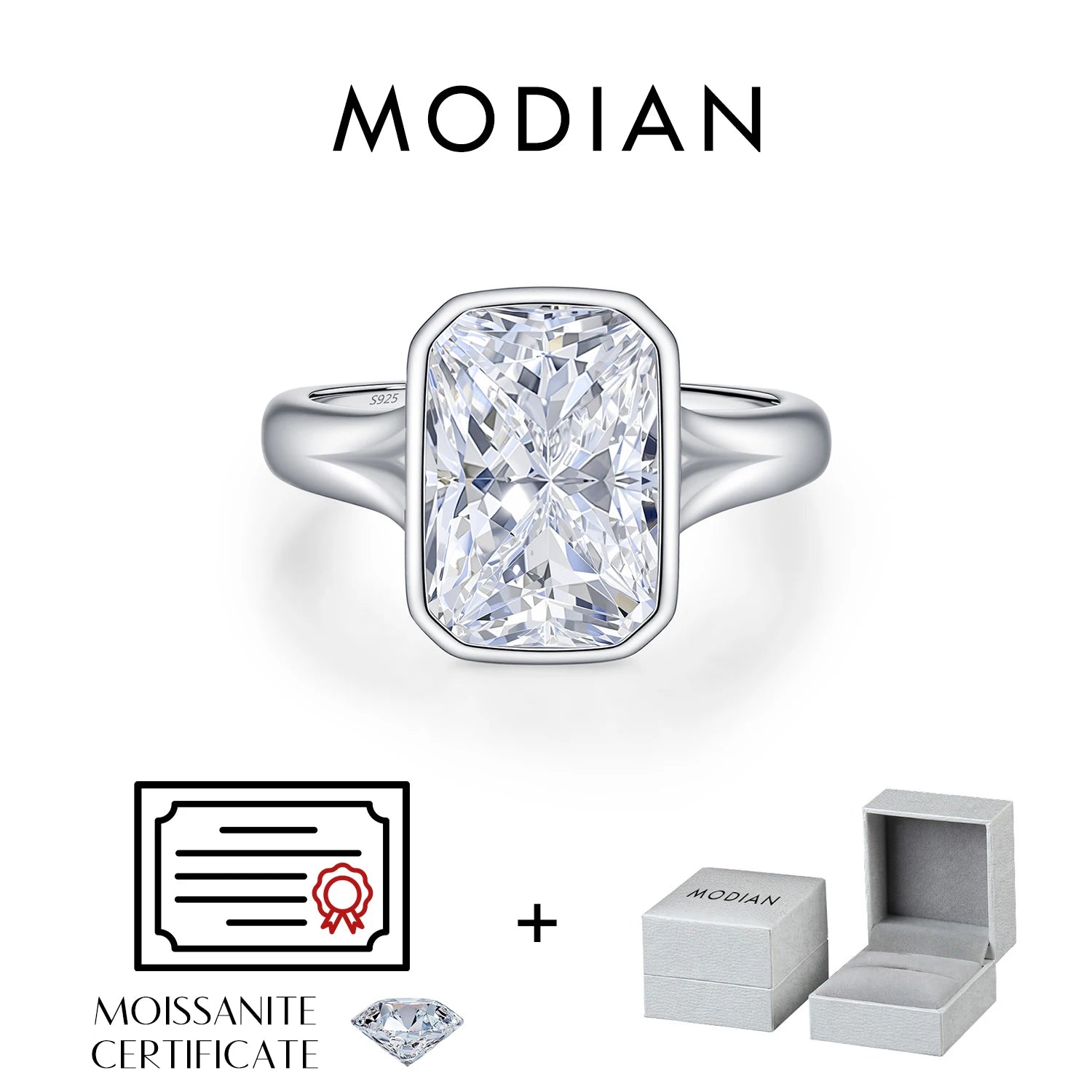 MODIAN 4.5CT D Color Moissanite Ring 925 Sterling Silver Rectangle Lab Diamond Wedding Statement Rings For Women Fine Jewelry