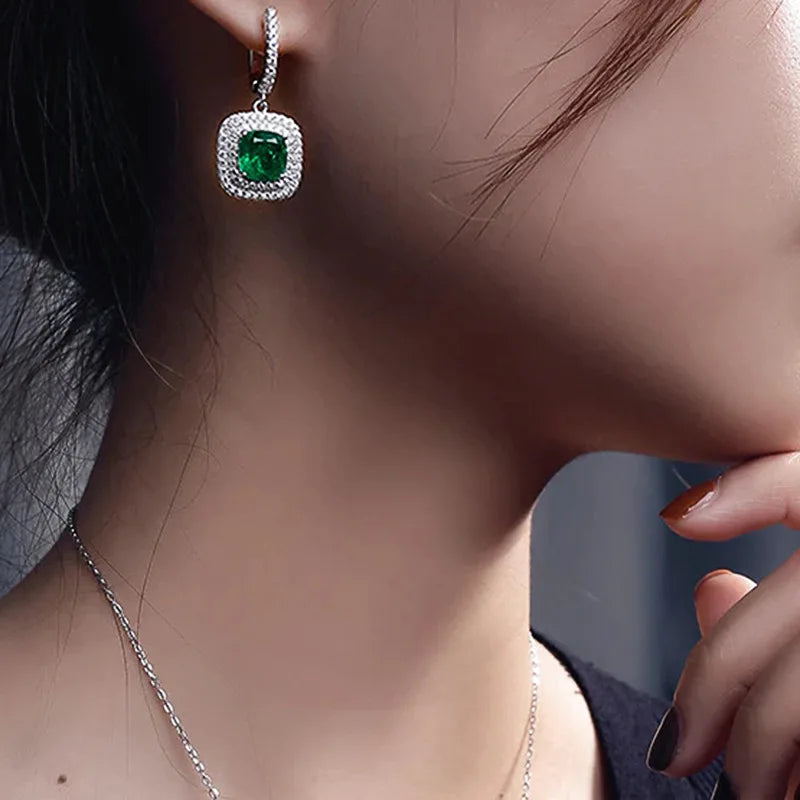 2026 New High End Fashion Trendy Fat Square Emerald Zircon Earrings Princess Light Luxury Premium Pendant Jewelry Accessories