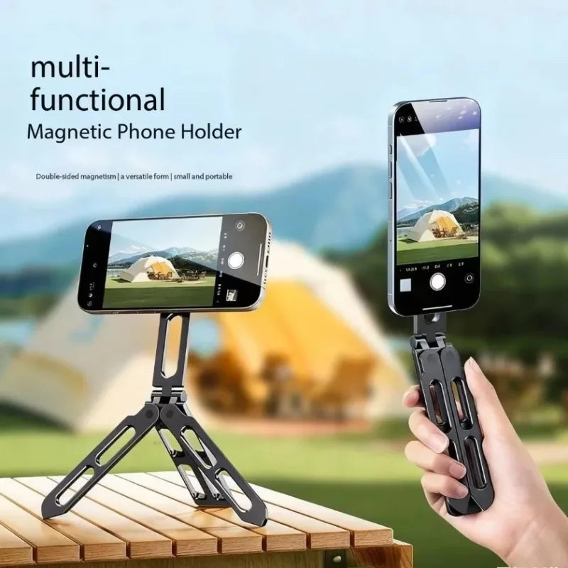 Portable Foldable Double Sided Magnetic Cell Phone Holder Smartphone Tripod Mobile Desktop Bracket for Selfies Live Broadcasts
