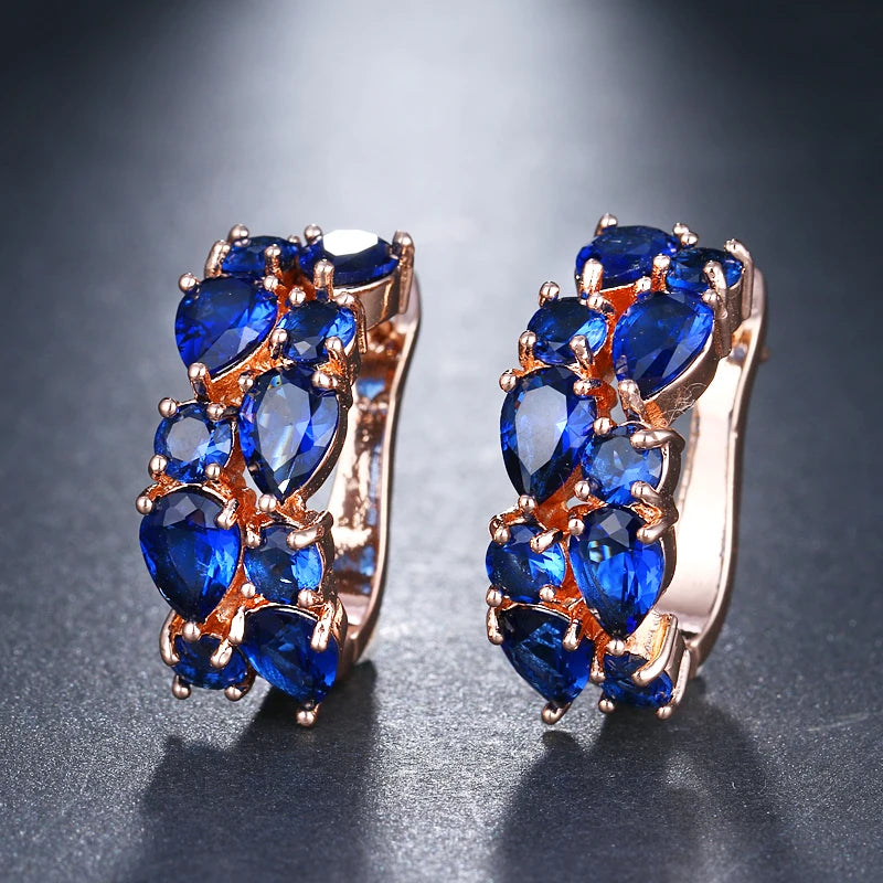 Korean Luxury Rose Gold Color Earrings Flash Zircon Ear Stud Earrings for Women Female Elegant Fashion Party Wedding Jewely Gift