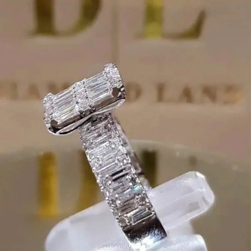 Milangirl Popular Classic Crystal Cubic Zirconia Women Ring Square Princess Cut Zircon Wedding Anniversary Present  Jewelry