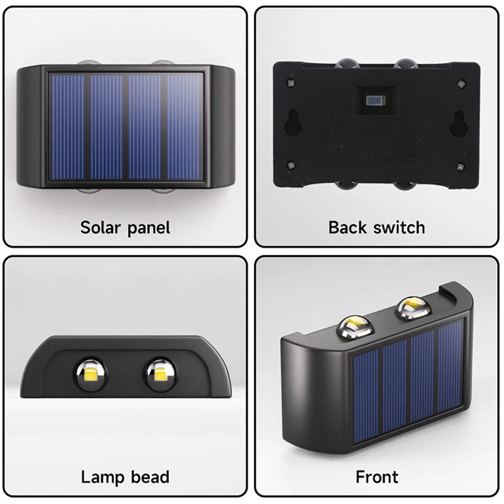 Solar Wall Lamp Outdoor 4/6/8/10/12/16LED Light Waterproof Up And Down Luminous Lighting Balcony Yard Garden Decoration Lights