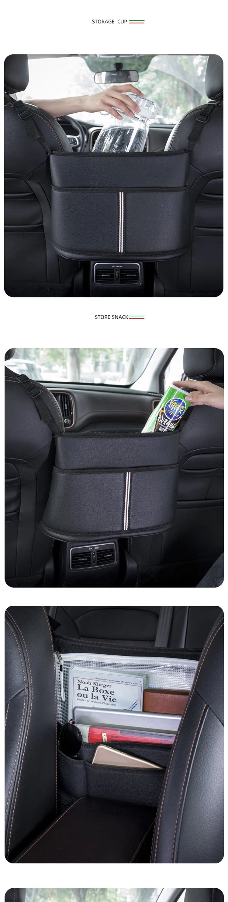 Car Seat Middle Hanger Storage Bag Leather Handbag Holder Tissue Water Cup Pockets Stowing Tidying Car Interior Accessories