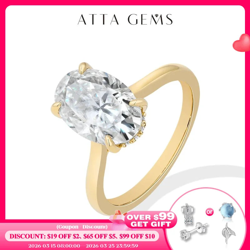 ATTAGEMS Oval Cut 12*8mm 4.5CT D VVS1 Moissanite Rings 925 Sterling Silver for Women Engagement Wedding Luxury Band Jewelry Gift