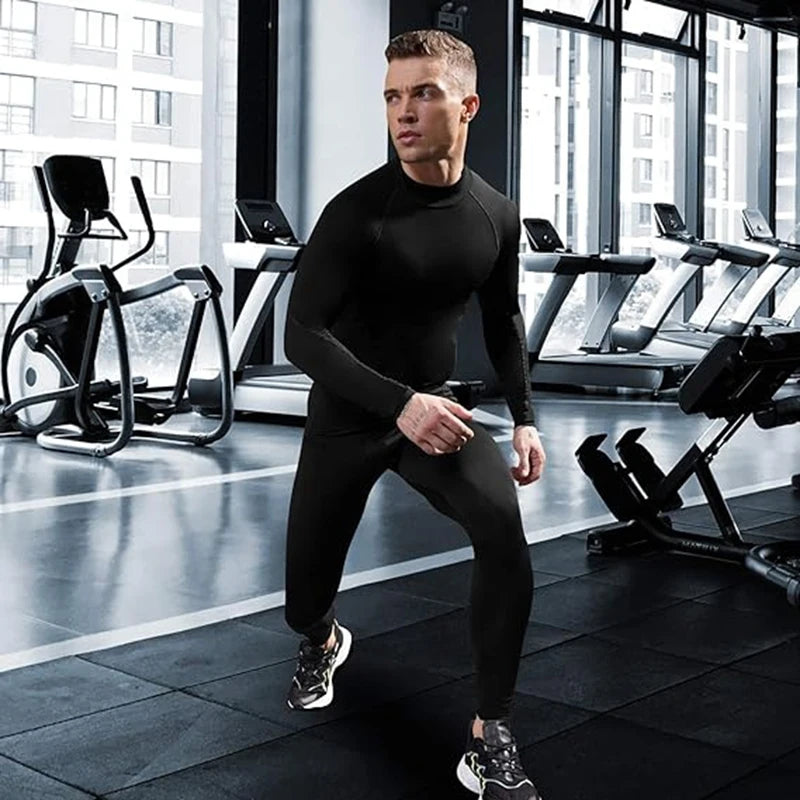 Men's Turtleneck Compression Long Sleeved Sports Fitness Tight T-shirt Running Casual Quick dry Long-Sleeved Spring and Autumn