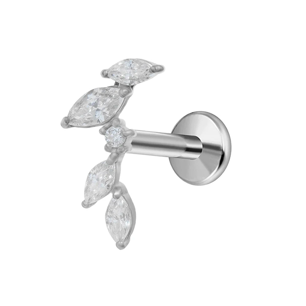 Leaf Helix Piercing Jewelry Forward Helix CZ Earring 100% 316L Stainlesss Steel Internally Threaded Tragus Stud