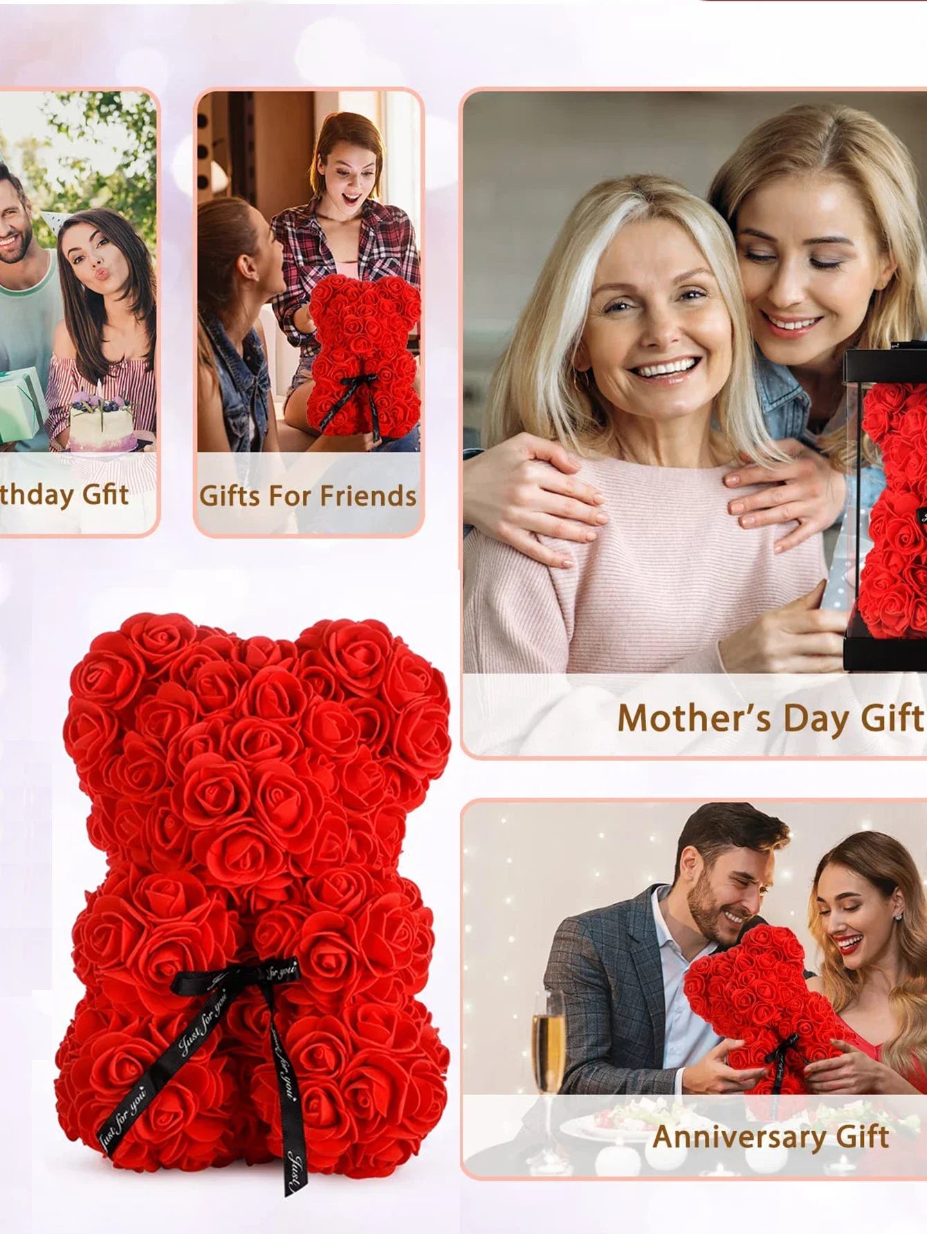 1pc 25m Artificial Flower Eternal Rose Teddy Bear for Mom Mother's Day Birthday Valentine's Day Anniversary Gifts & Decorations